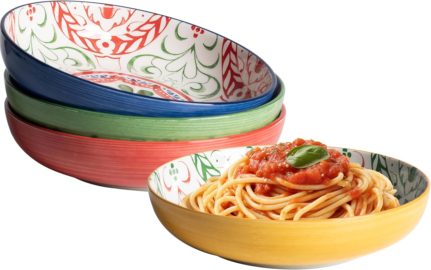 LEHAHA Pasta Bowls Set of 4, 8.25 inch Ceramic Serving Bowls for Daily Dining, Family Gatherings, Party, Colorful porcelain Salad Bowls for Dinner, Pasta, Soup and Salad, Italian Design
