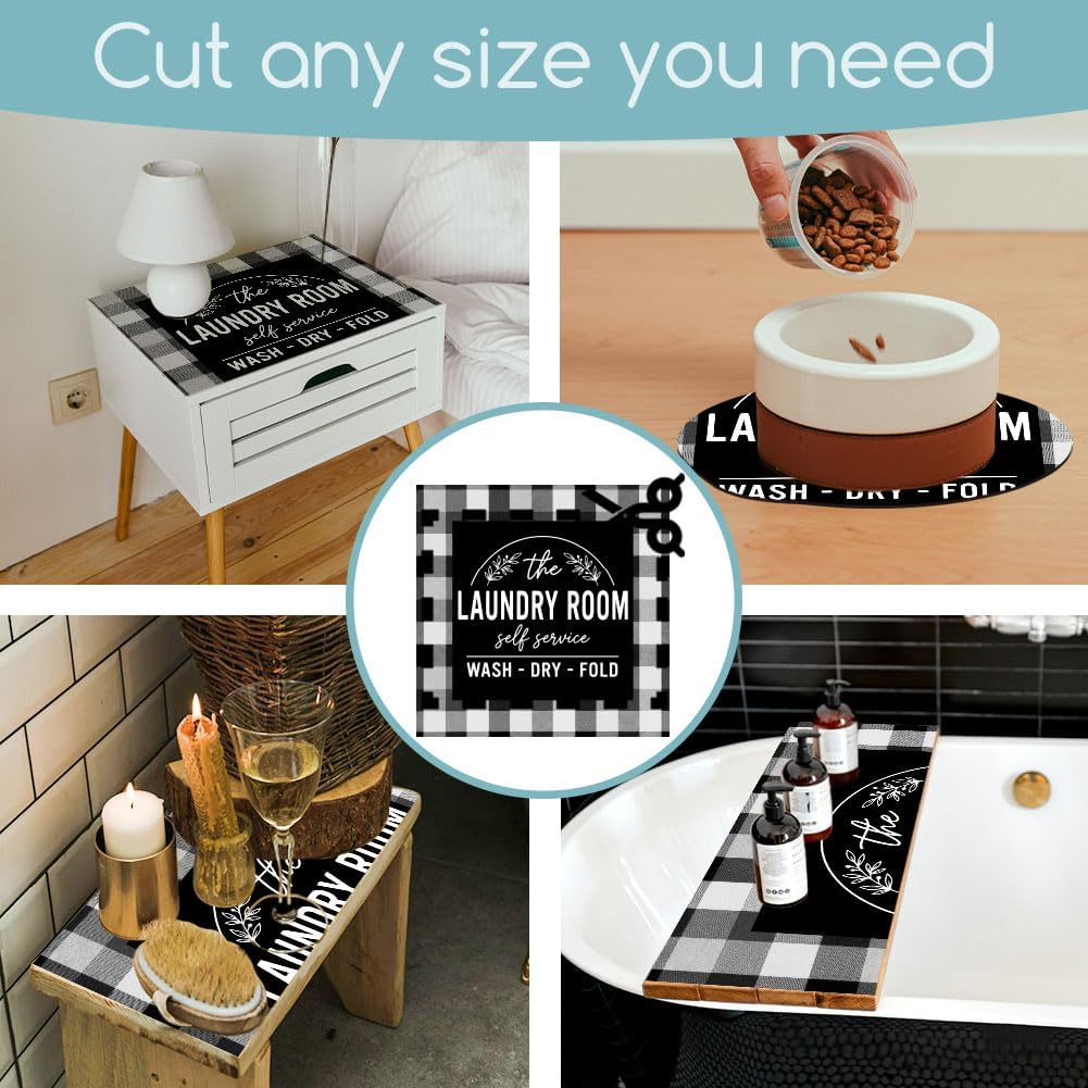 GLOBLELAND 2 Pcs Grid Laundry Room Washer Dryer Dust Cover 23.6×23.6 inch Washing Machine Top Protector Pads Black and White Non Slip Washing Machine Top Covers for Laundry Room Living Room Table