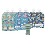 WeeSprout Double Zipper Reusable Food Pouches, Perfect for Babies & Toddlers, Freezer & Dishwasher Safe (Animals, 6 Piece Assortment)