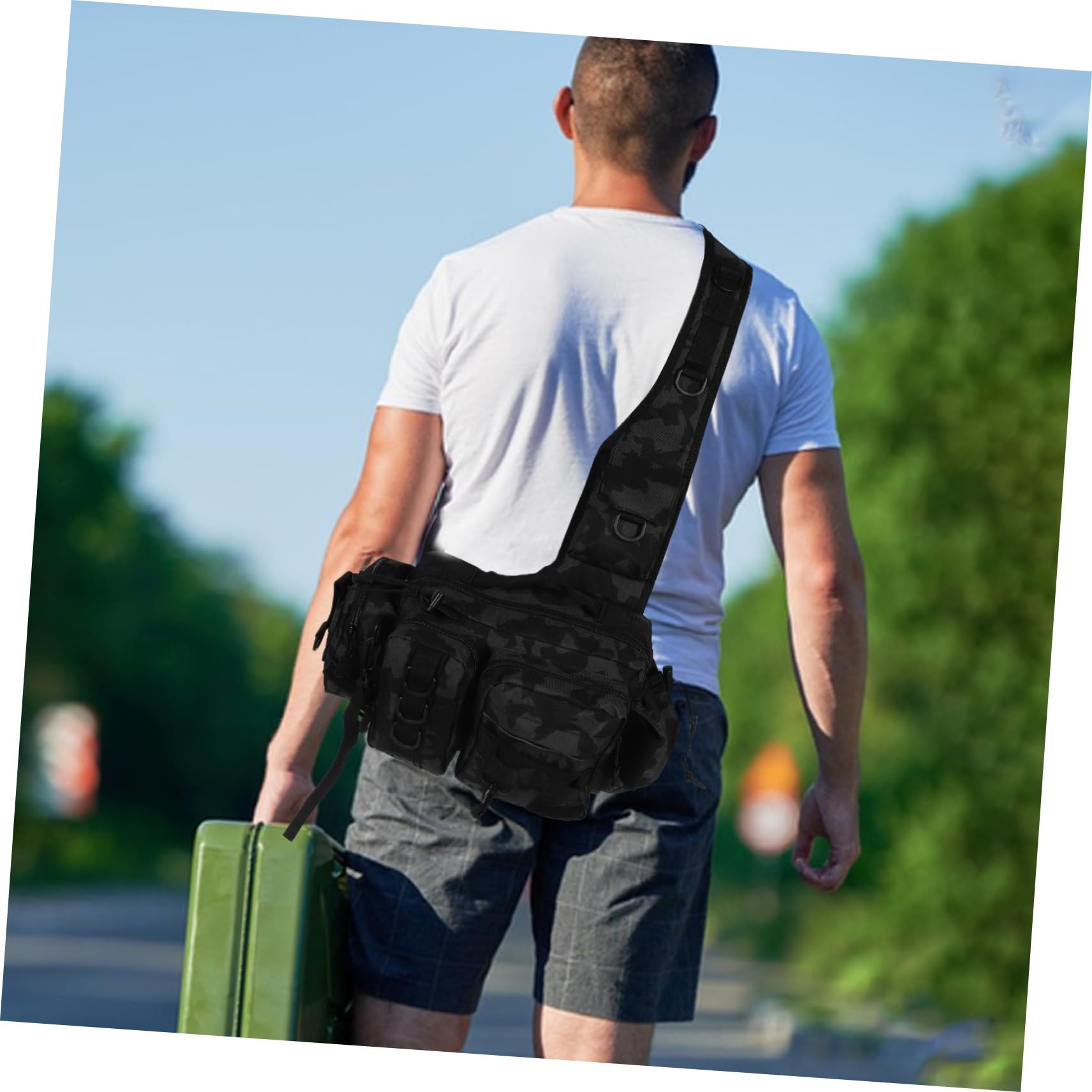 Toyvian Borsa da Pesca Multifunzione, Zaino Mimetico 1 Pezzo | Poliestere, Tracolla e Cintura per Trasporto, Organizzazione Versatile per Outdoor e Caccia
