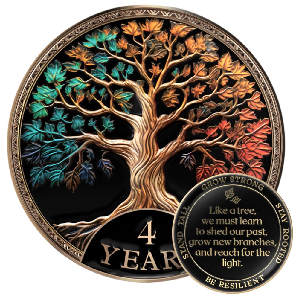 MilestoneMint 4 Year Sobriety Coin, Tree of Life, AA Coins and Medallions