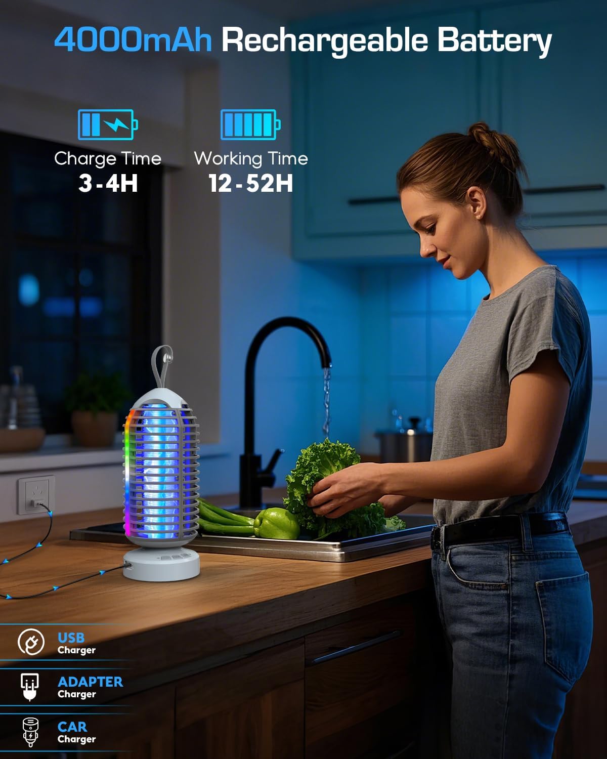 Bug Zapper Outdoor with Marquee Light, Solar Mosquito Zapper with Ground Stake