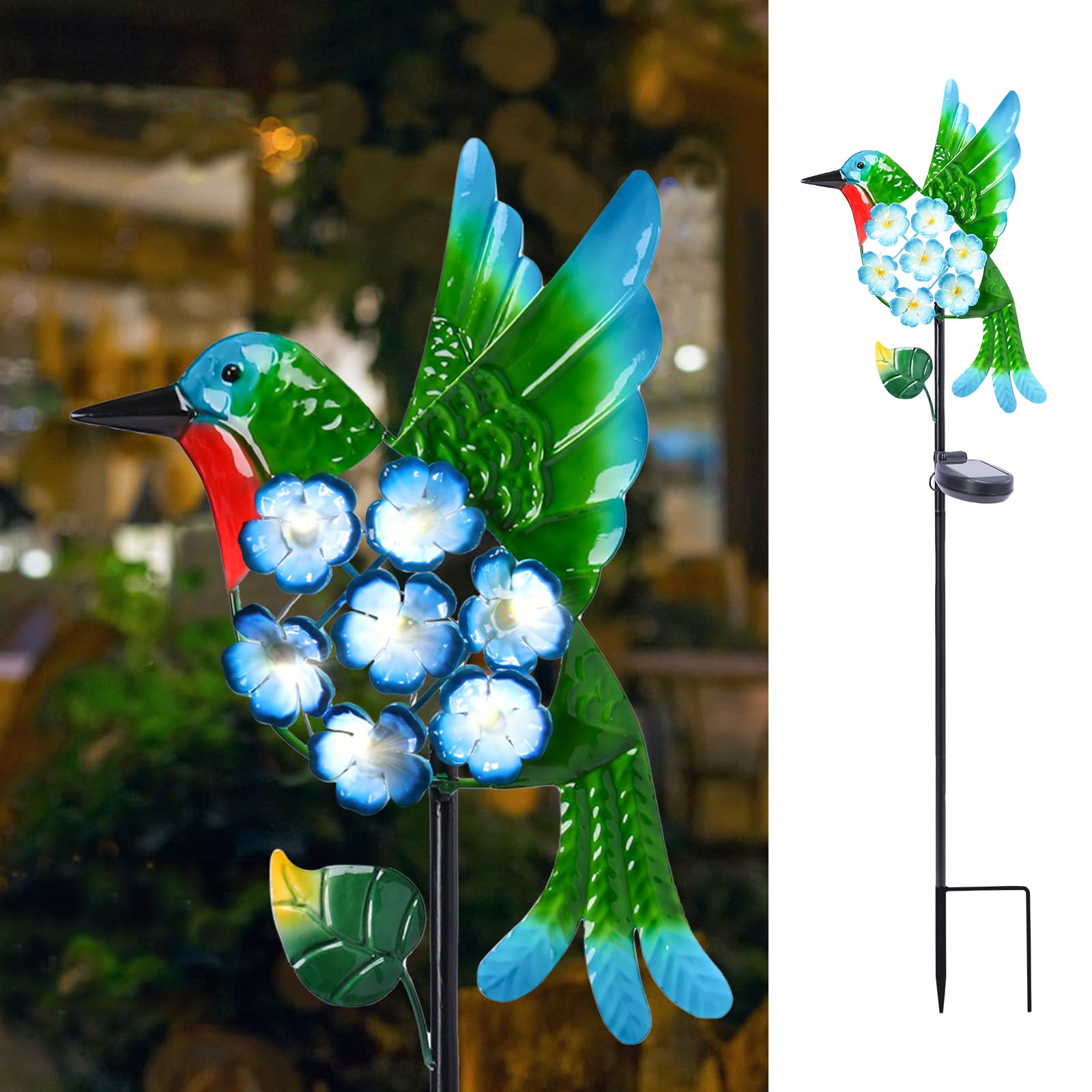 Bshine Solar Outdoor Lights Hummingbird Garden Decorative Lights, Waterproof Metal Hummingbird Stakes Yard Decor for Path...