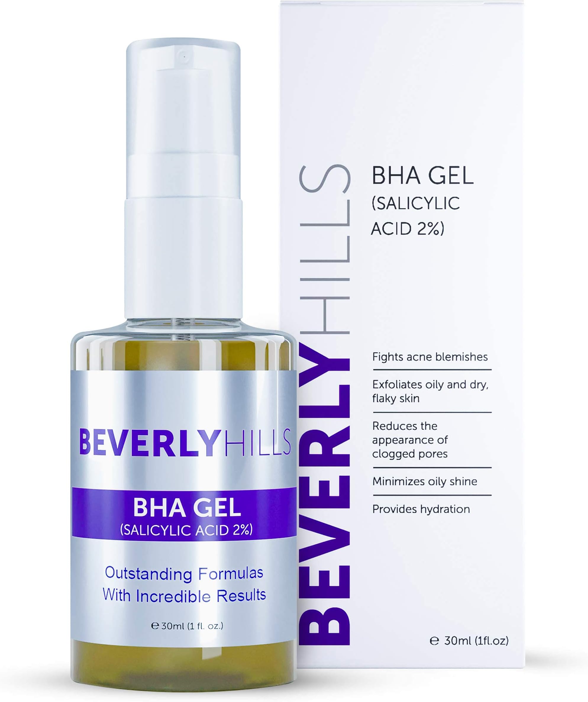 Beverly Hills BHA Gel 2% Salicylic Acid as Facial Exfoliator & Acne Treatment | BHA Exfoliant with Hyaluronic Acid for Skin Hydration, Blackheads & Deep Cleaning of Pores, 30mL (60 days supply)