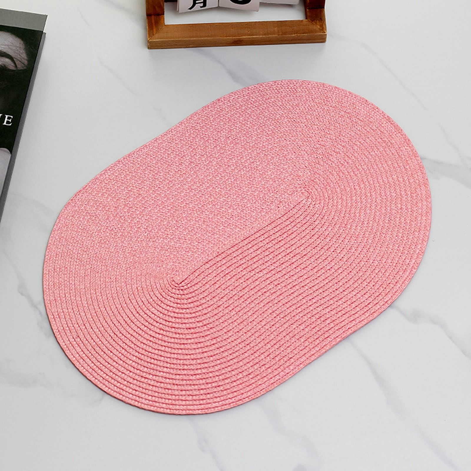 AMDXD Juego de manteles individuales ovalados de Navidad, 4 unidades, de polipropileno, decoración navideña, ovalado, resistente al calor, salvamanteles para sala de estar, rosa para cocina y