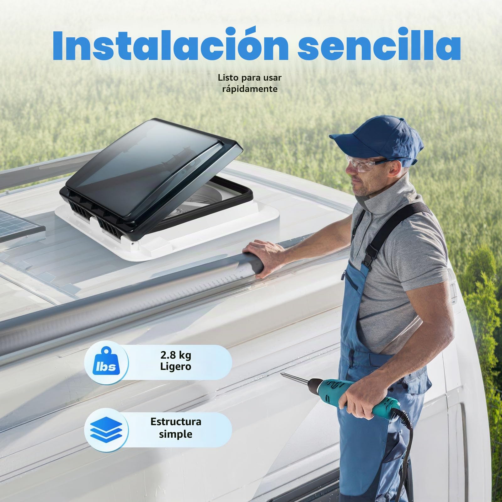 Ventilador de techo para autocaravana, kit turbo con LED, para caravanas, tragaluces insonorizadas, ventiladores silenciosos, ventiladores para caravanas y caravanas