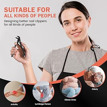 BEZOX Ergonomic Nail Clipper for Seniors -Toenail Clipper for Thick Toenails and Fingernails, Long Handle Nail Clippers with Catcher, Precision Nail Trimmer for Men and Women