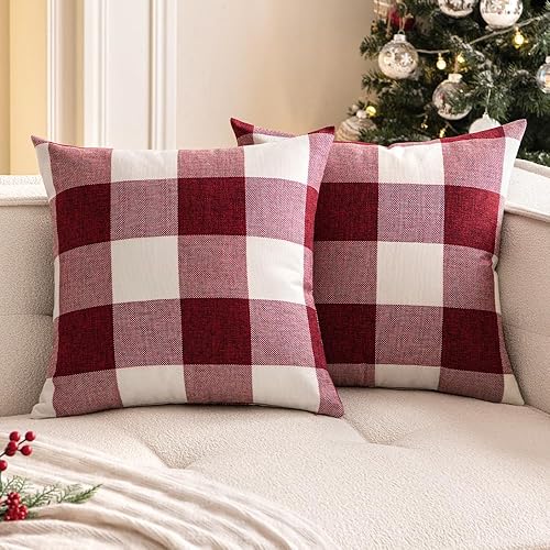 Miniatura 9 de Woaboy Juego de 2 fundas de almohada navideñas de tartán escocés, almohadas decorativas clásicas de estilo rústico para sofá, sala de estar, cama,