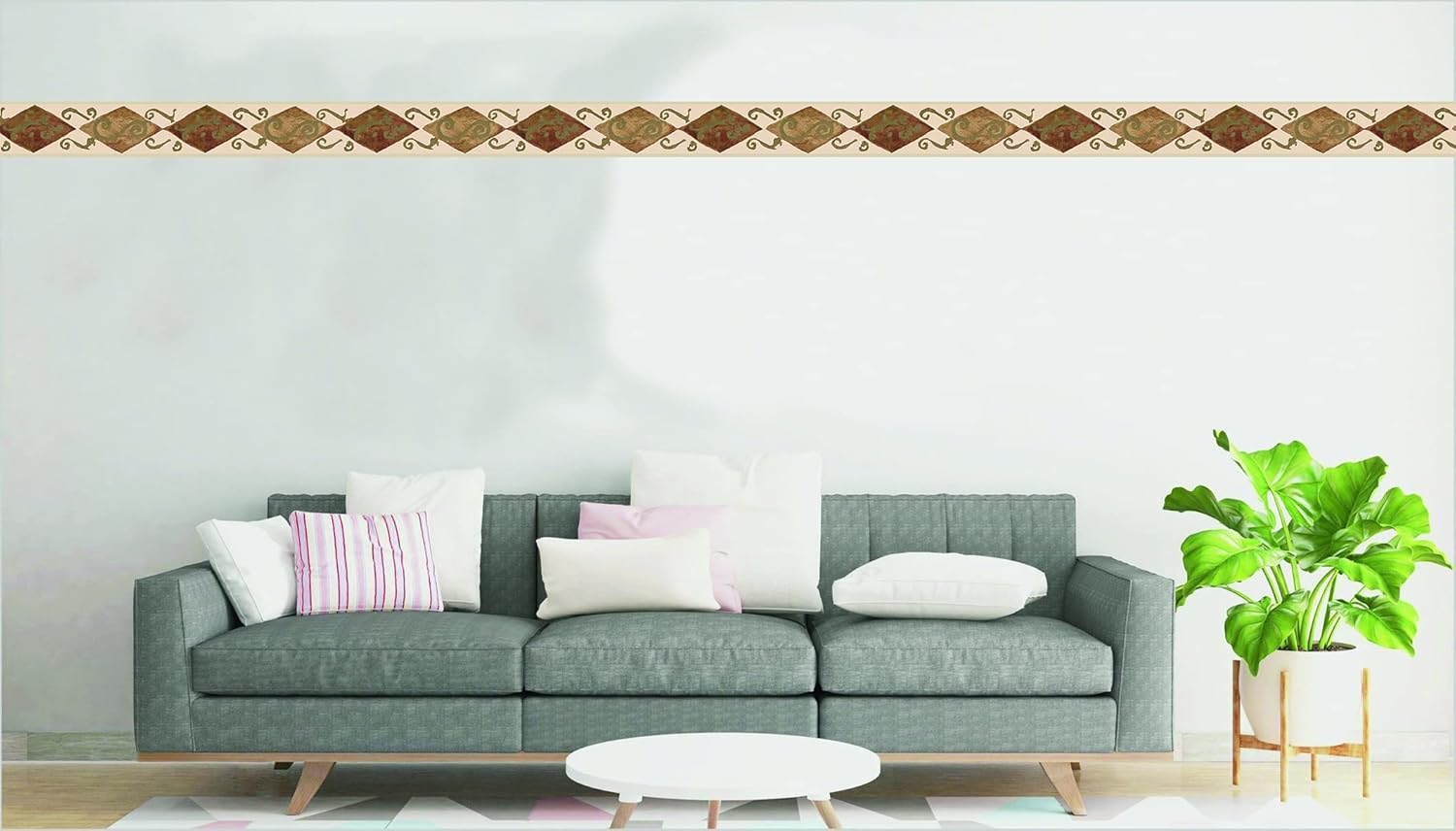 Dundee Deco Wallpaper Border Peel and Stick DDAZBD9298 Abstract Brown Tan Diamonds Wall Border Retro Design, 15 ft x 7 in (4.57m x 17.78cm), Self Adhesive
