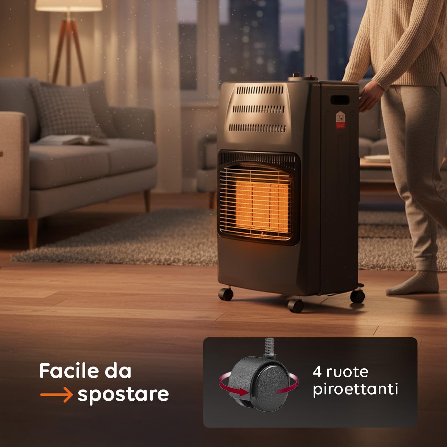 Wintem Estufa de gas negra a GLP, 4,2 kW, con 3 niveles de calentamiento y encendido seguro piezoeléctrico. Fácil de mover gracias a las cómodas ruedas. Ideal para ambientes interiores