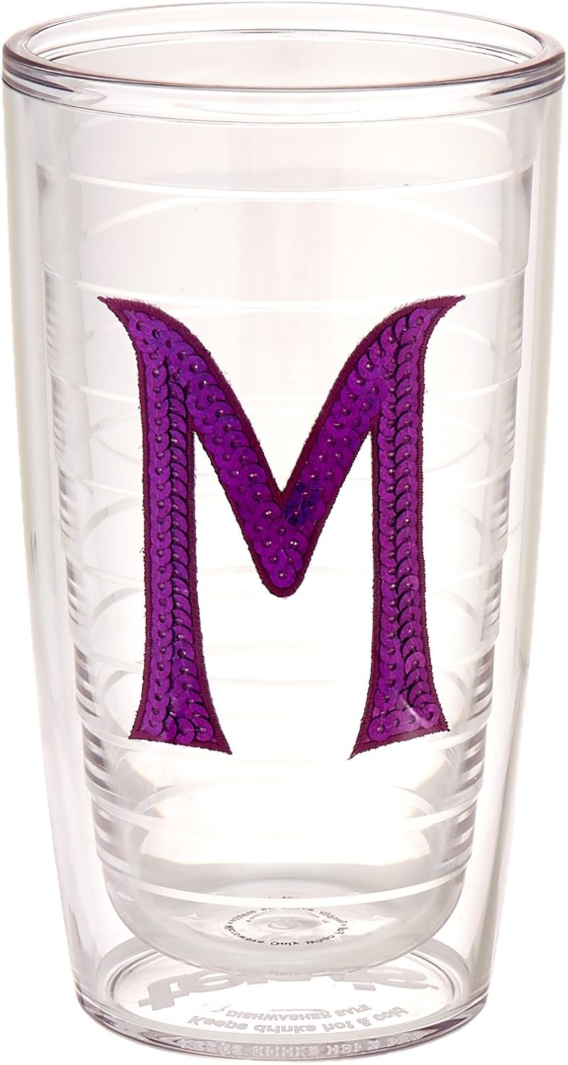 Tervis Tumbler with LetterM in Purple Sequins, 16Ounce