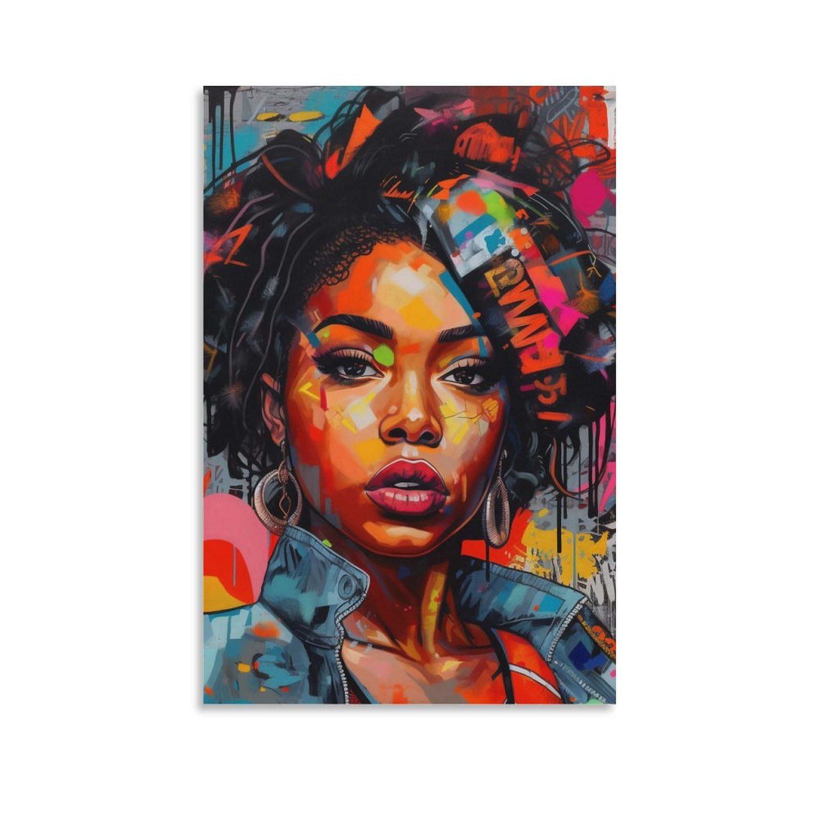 FireDeer African American Canvas Wall Art Young Black Girl Graffiti Pretty Girl Poster Modern Painting Picture for Living Room Home Decorations (16x24inch-Unframe,03-pop art)