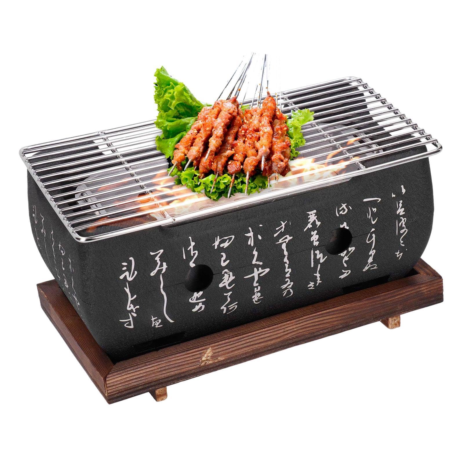 Barbecue giapponese – Griglia rettangolare per barbecue in stile giapponese | Barbecue portatile rettangolare con rete a carbonella per la casa BBQ, barbecue a carbonella cromato a | giapponese | Barbecue portatile rettangolare con rete a carbonella per l