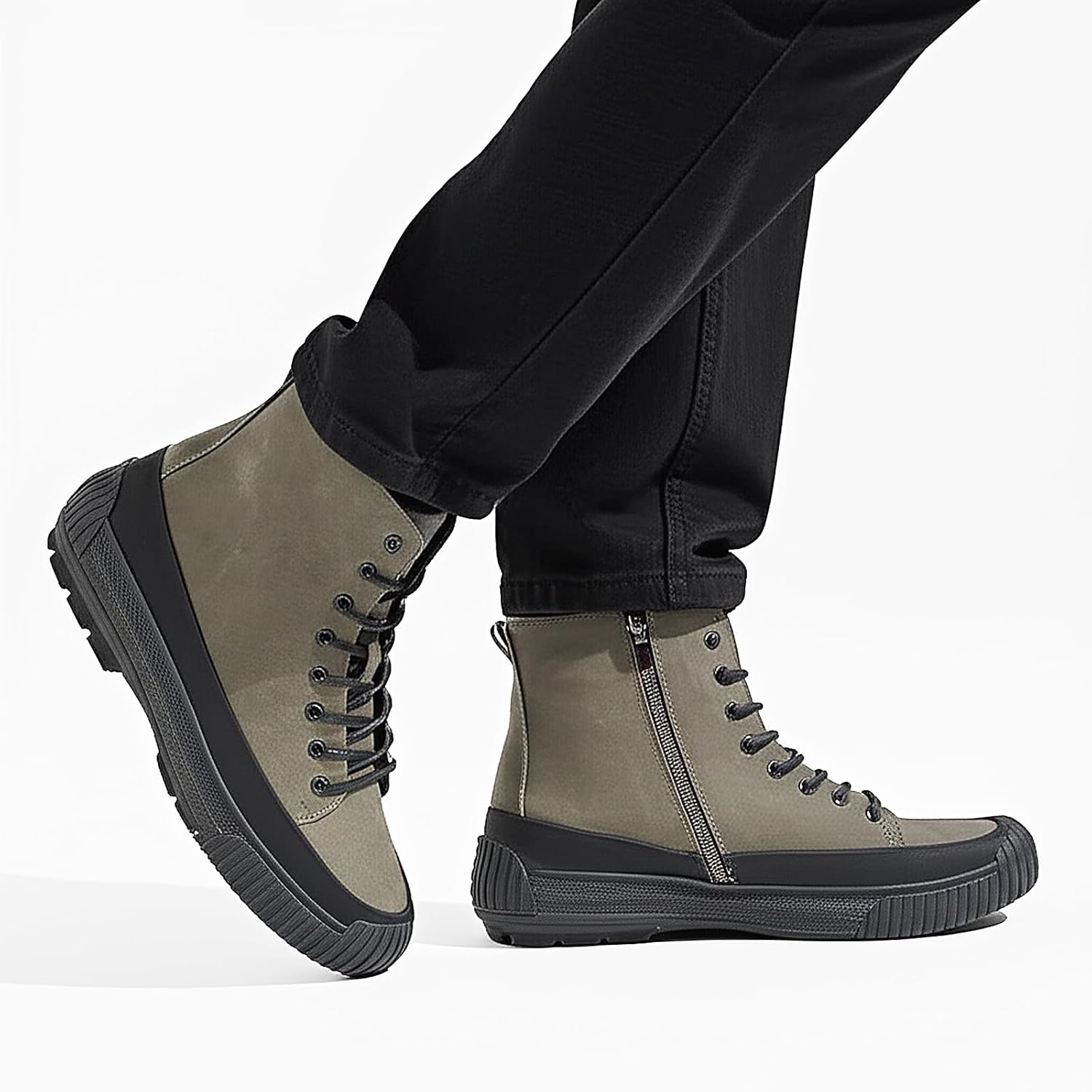 Men’s Hiking Boots Rugged Leather Combat Style Lace Up with Side Zipper Durable Outsole for Outdoor Trekking and Trail - Image 2