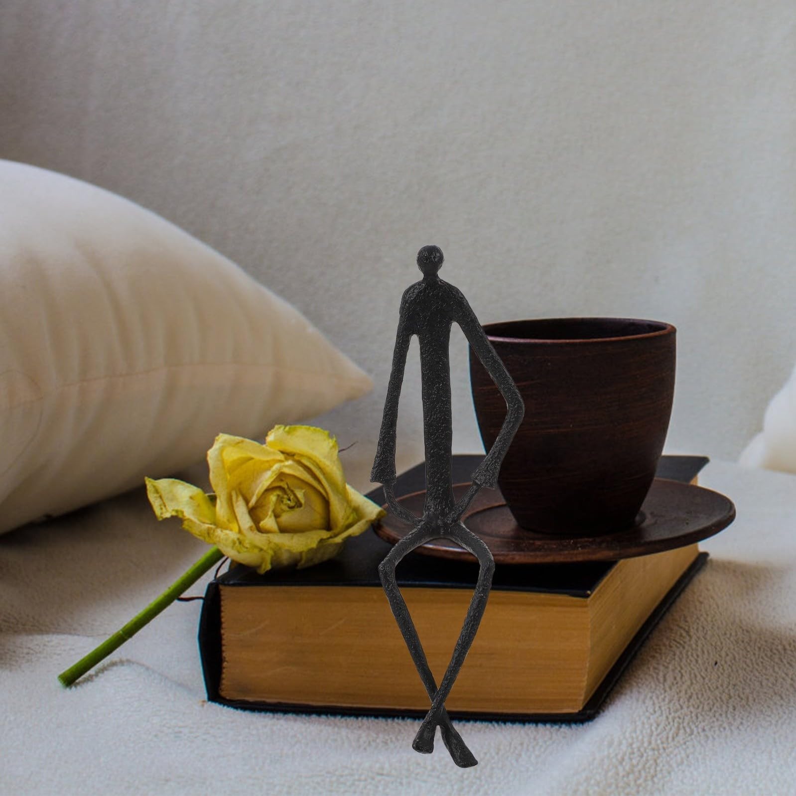 Escultura Abstracta de Figuras Sentadas en Hierro Negro para Oficina