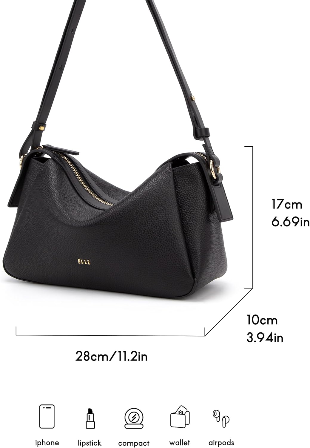 ELLE Genuine Leather Shoulder Bag, Medium - Image 7