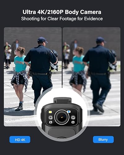 Miniatura 2 de BOBLOV Cámara corporal B4K5 128G 4K, 3400 mAh, IP68, impermeable, GPS, cámara de policía para grabación de video de 11 horas, proporciona base de