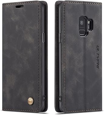 QLTYPRI Case for Samsung Galaxy S9 Plus, Vintage PU Leather Wallet Case Card Slot Kickstand Magnetic Closure Shockproof Flip Folio Cover for Samsung Galaxy S9 Plus - Black