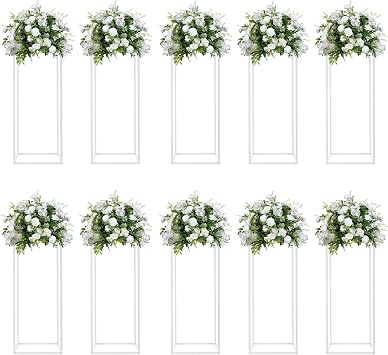 23.6inch 10 pcs Column Vases White Centerpieces for Table Metal Flower Stand White Wedding Centerpieces Flower Holders for Tables Party Floral Stands for Flowers