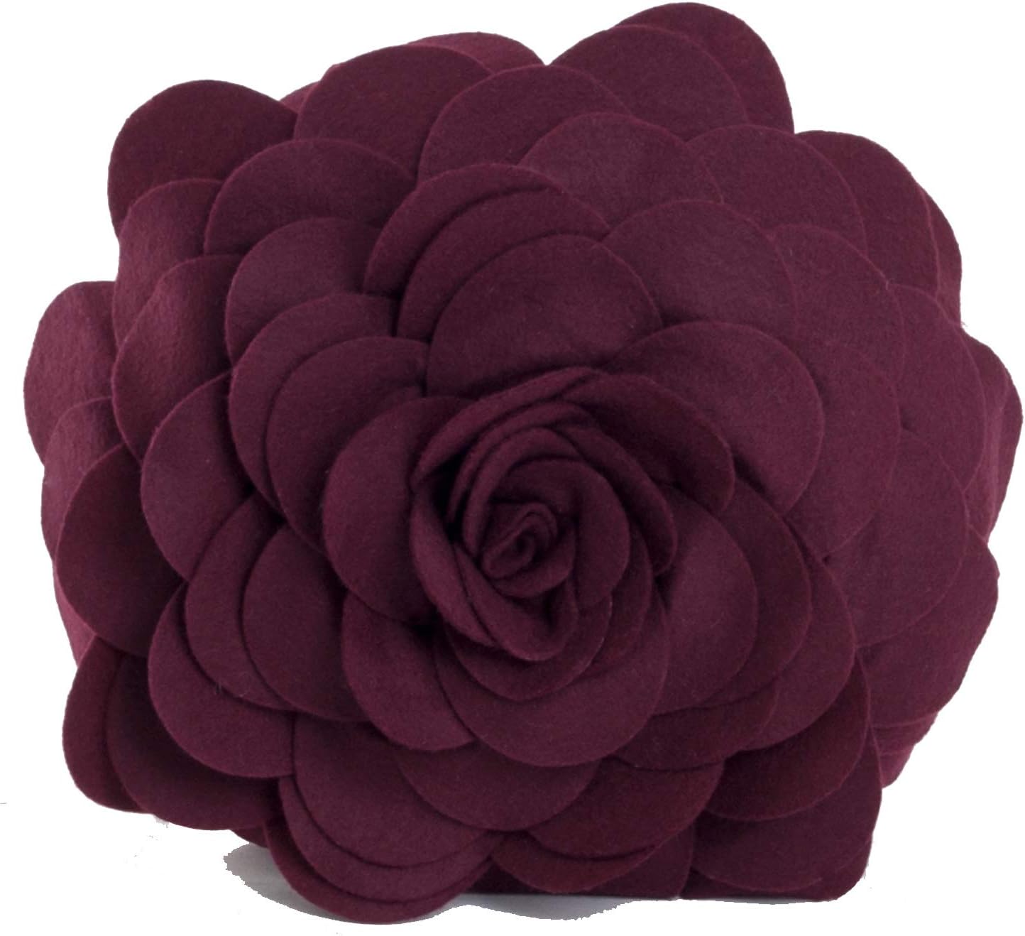 Wine Rose Petal Flower Decorative Felt Throw Pillow - Polyester Filling, 13" Round (1 Piece), 100% Polyester