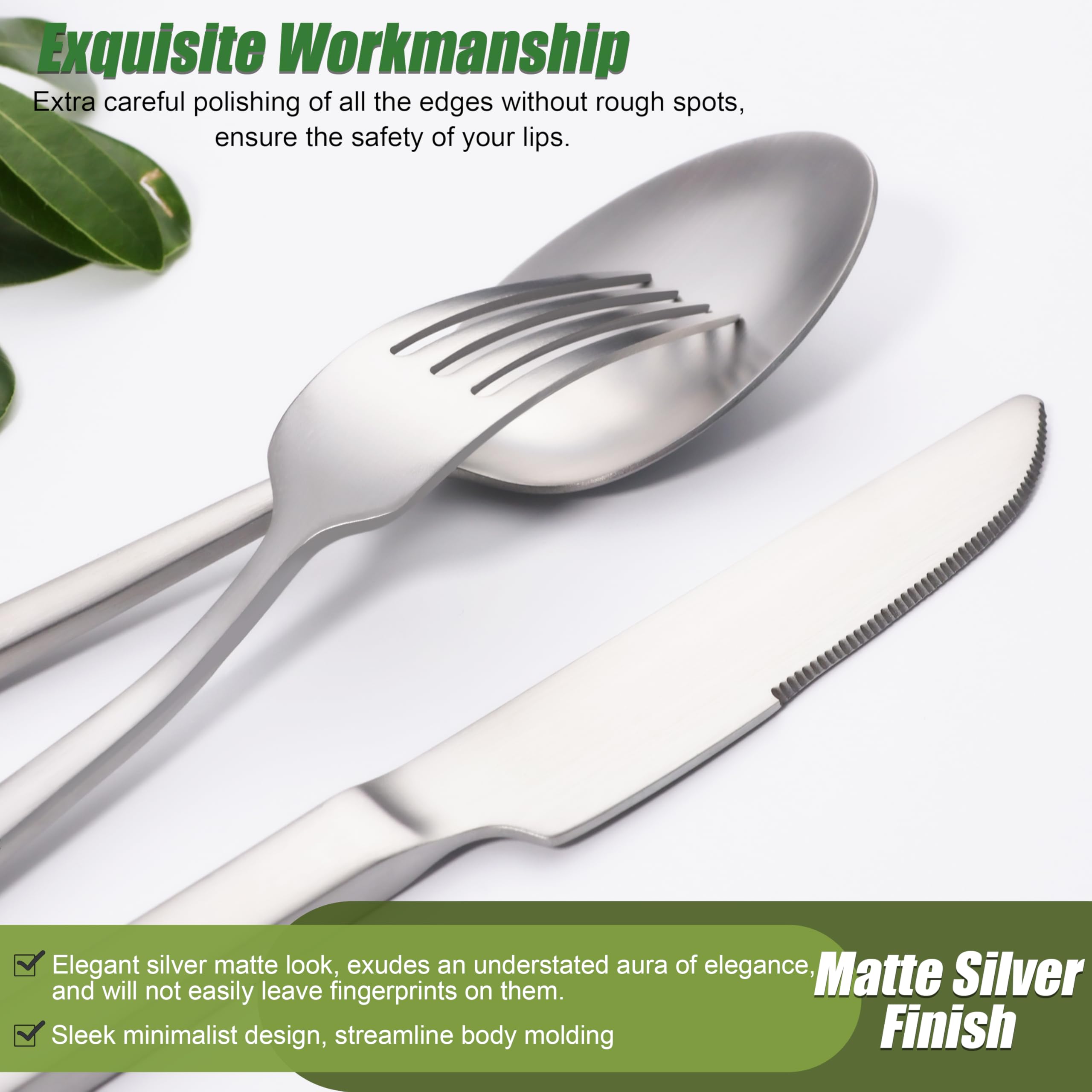 Forged Silverware Set for 8, Stainless Steel Matte Flatware Sets — Amazon image 5