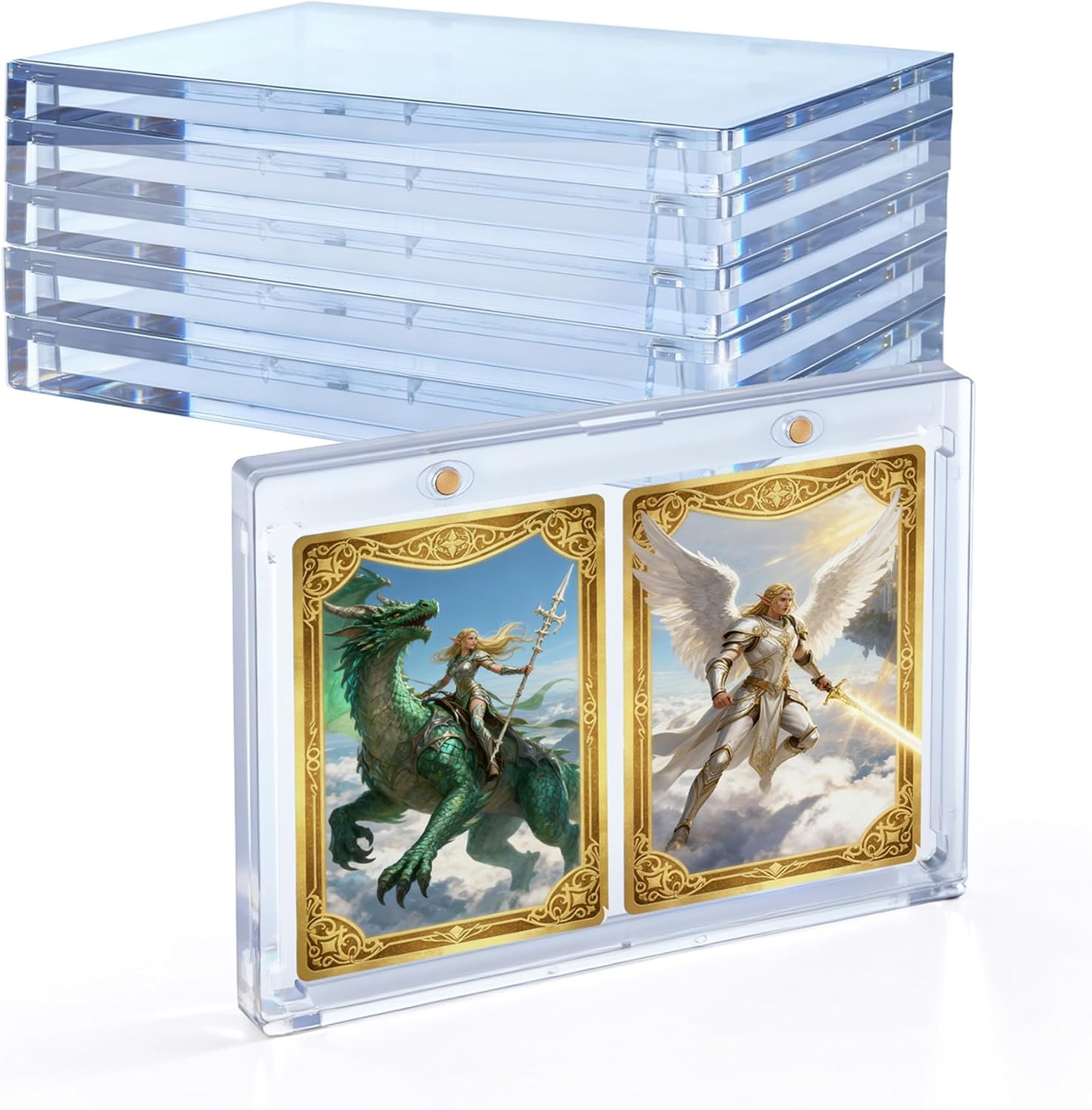 Mcbazel 5 Pack 175pt Vertical Booklet Magnetic Card Holder, Acrylic One Touch Card Case Holder Compatible with National Treasures, Playbook and More