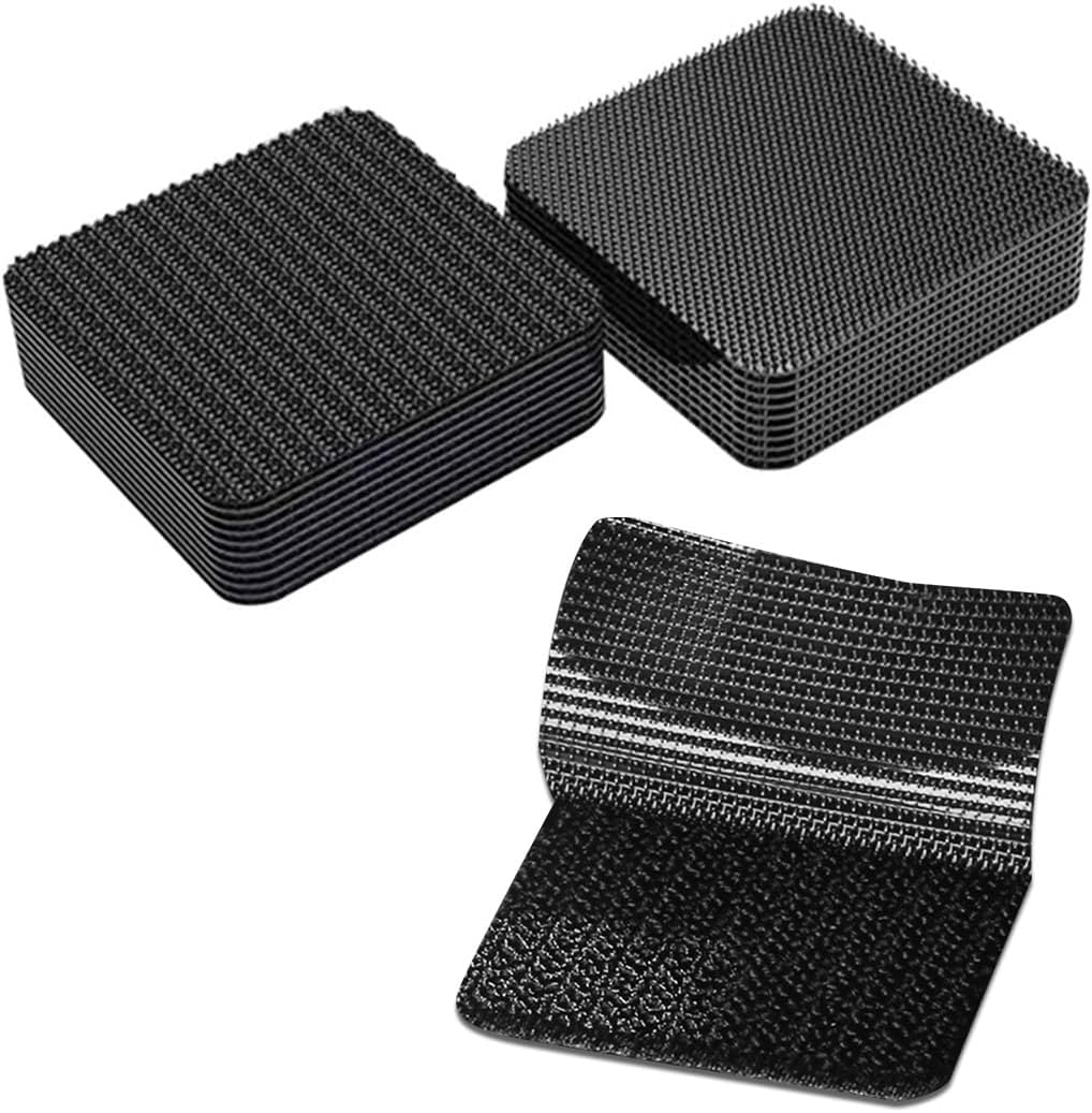 10 PCS Hook and Loop Mounting Strips with Adhesive, 2"×2" Heavy Duty Tape Strip, Multi-Purpose Carpet Rug Fastener Mounting Tape for Power Strip, Car Sun Visor, Floor Mat