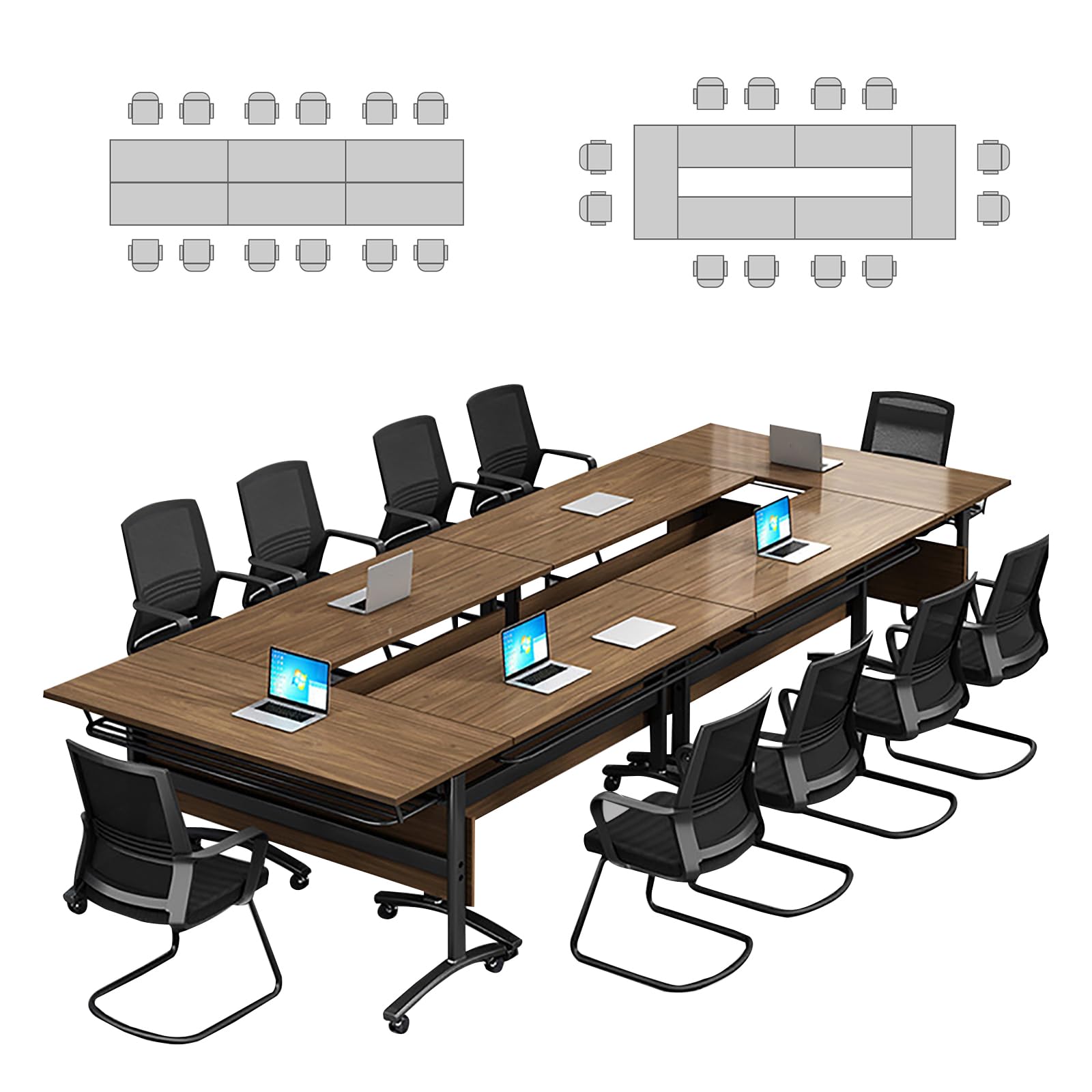 Schulungstisch, 1,4 m (4,6 Fuß) Konferenztisch, klappbar mit feststellbaren Rollen – mobil, Walnussholz, klappbar, für 2–10 Personen, Schulungstische für Büro, Homeoffice, robust