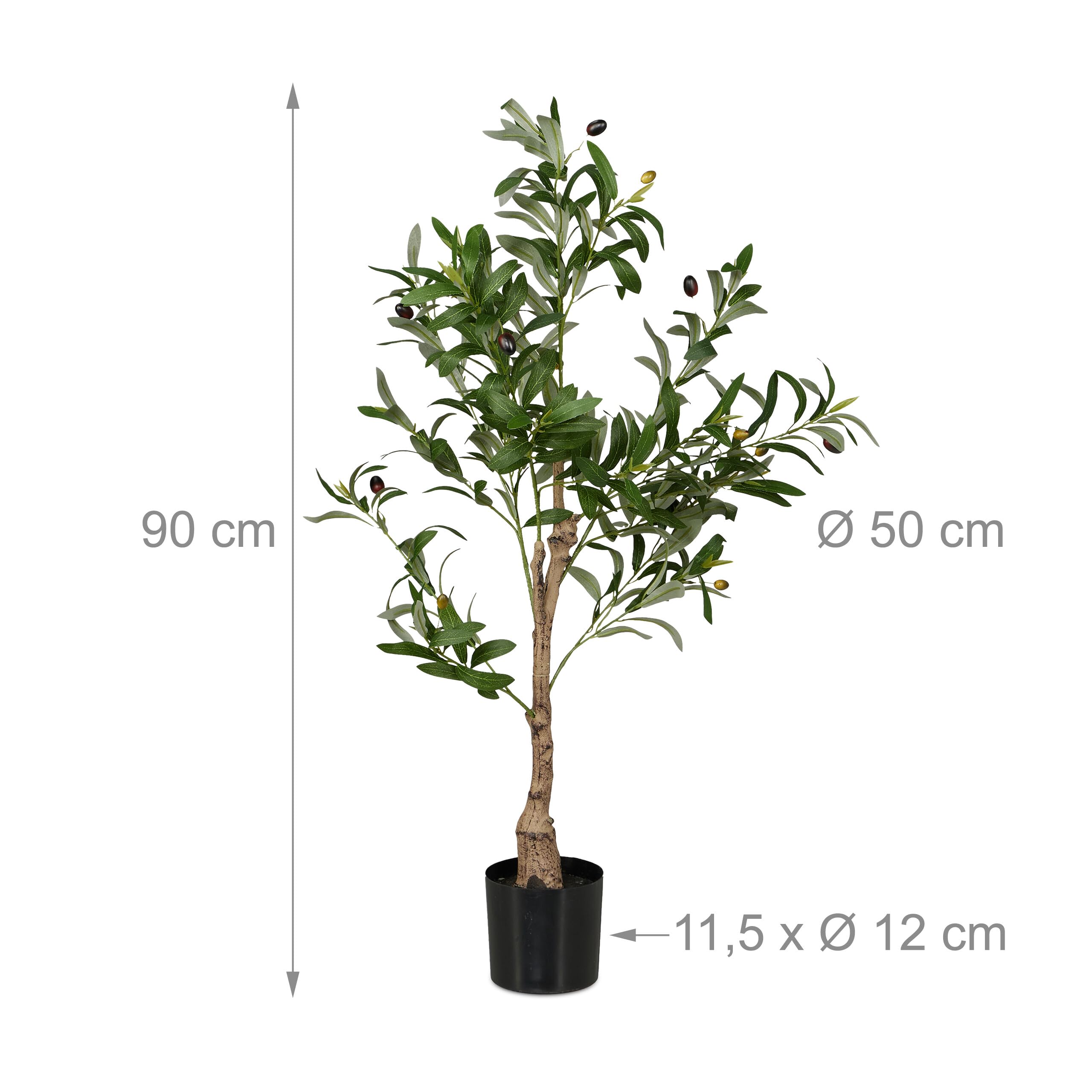 Relaxdays Albero di Ulivo Finto, Pianta Artificiale Olivo H: 90 cm, Plastica e Pietra, Piantina Interni, Verde Marrone