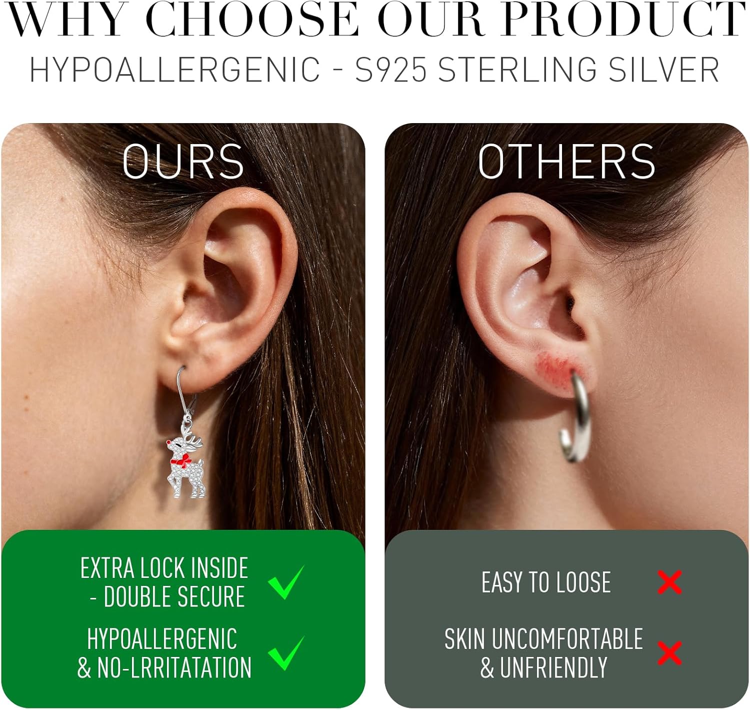 Chiristmas Reindeer Earrings for Women Dangle Reindeer Earrings Sterling Silver Animal Jewelry Xmas Gifts - Image 5