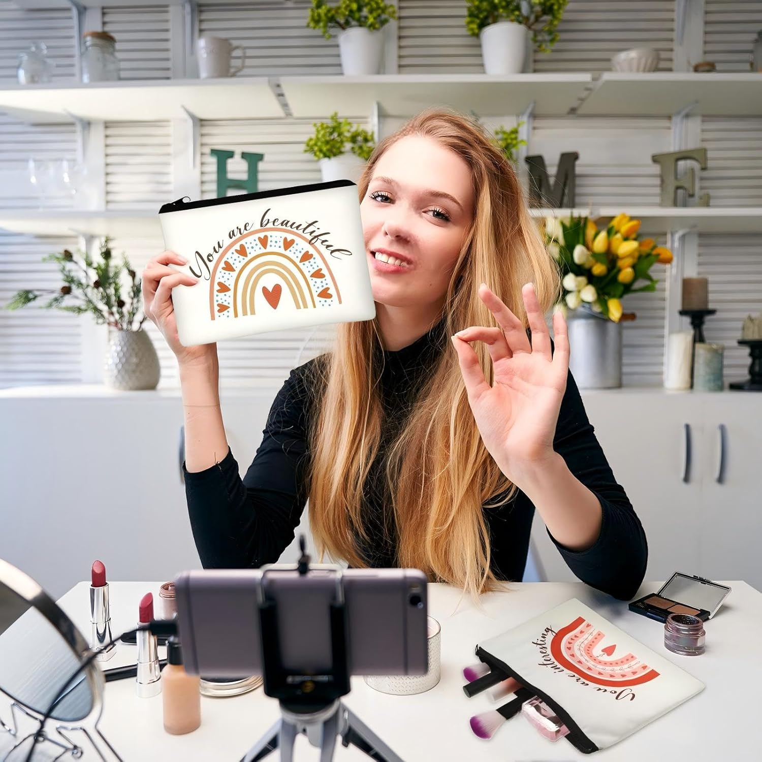 Pinkunn 16 Pcs Valentines Canvas Makeup Bags Bulk Inspirational Christian Women Religious Galentine Gifts Inspirational Bible Verse Pencil Pouch Makeup Bags with Zipper for Travel(Rainbow) - Image 7