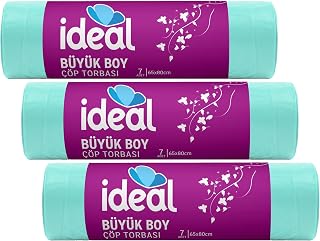İdeal Büyük Boy Çöp Poşeti 7'li 65x80 cm, Sızdırmaz ve Yırtılmaz, Ekonomik Büyük Boy Çöp Torbası, Geri Dönüştürülebilir Atık Torbası, Doğa Dostu, Sürdürülebilir, Güçlü ve Dayanıklı Çöp Poşeti
