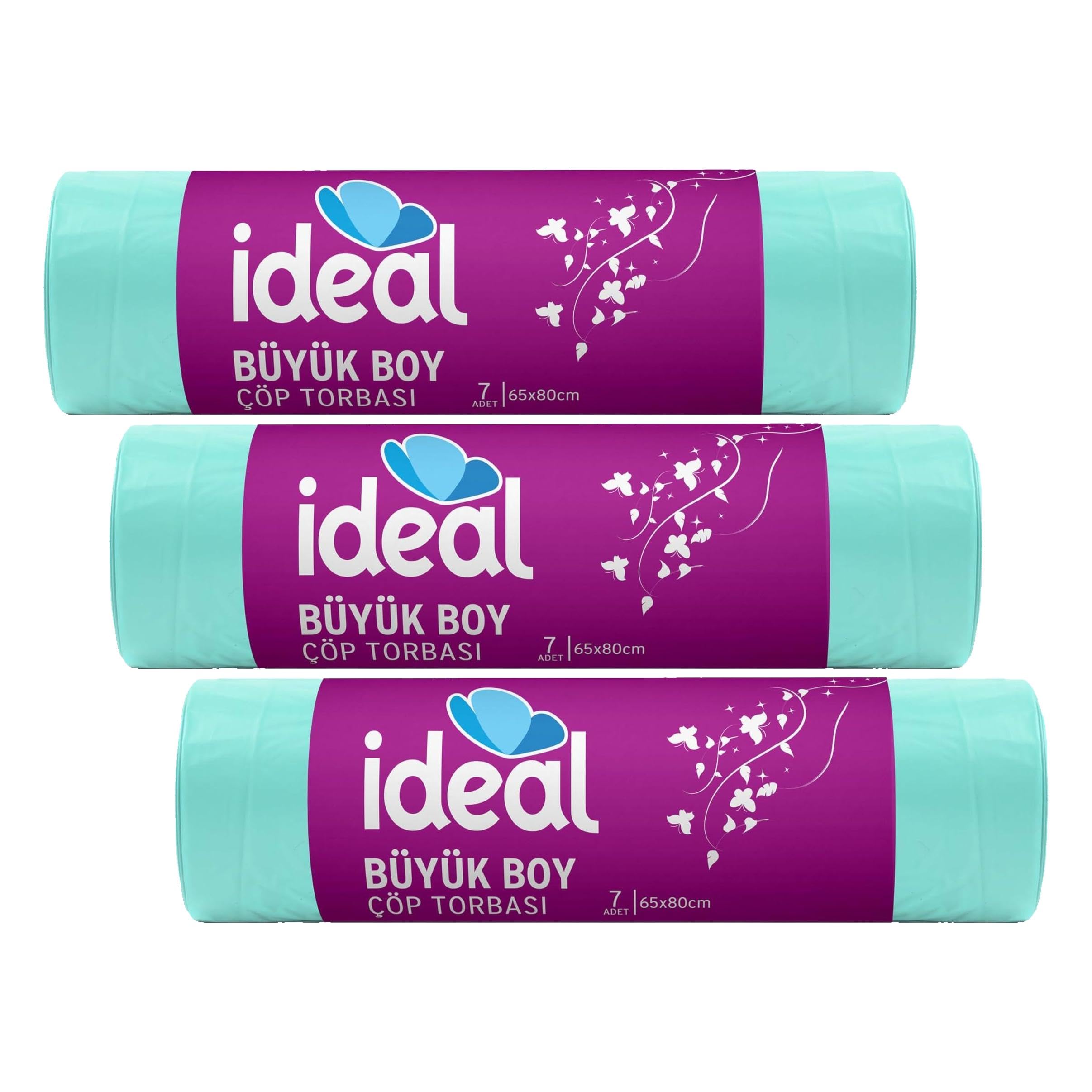 İdeal Büyük Boy Çöp Poşeti 7'li 65x80 cm, Sızdırmaz ve Yırtılmaz, Ekonomik Büyük Boy Çöp Torbası, Geri Dönüştürülebilir Atık Torbası, Doğa Dostu, Sürdürülebilir, Güçlü ve Dayanıklı Çöp Poşeti