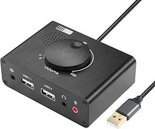 CERRXIANR Tarjeta de Sonido Externa USB con Control de Volumen, Adaptador de Audio USB3.0 con Interfaz de 3,5 mm e Interfaz USB para PC,computadora portátil,Teclado,Auriculares, micrófono