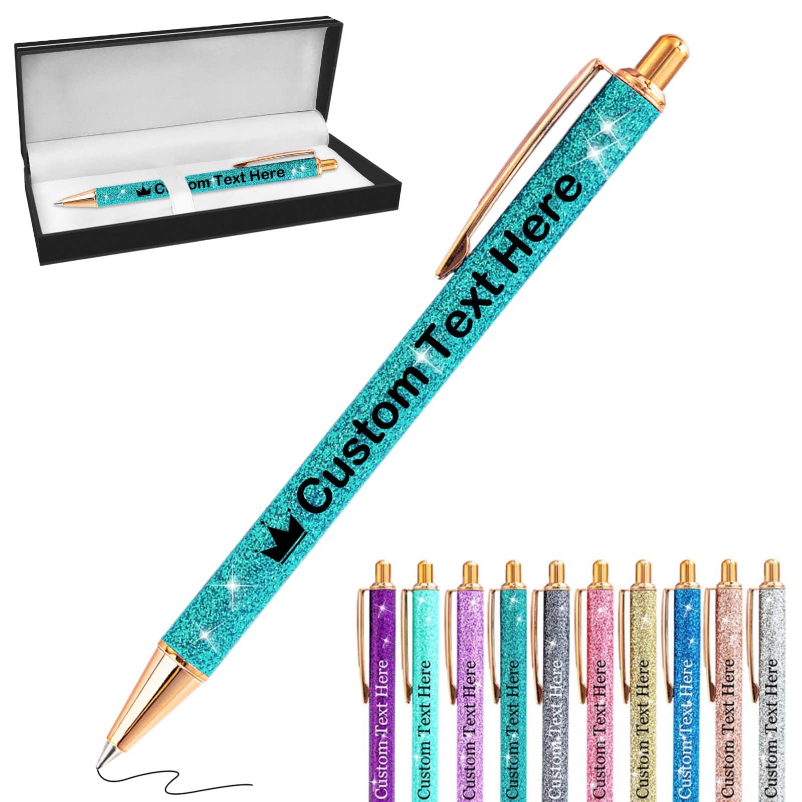 Xiuyours Personalised Pens for Women Custom Glitter Pen with Name Logo Imprinted, Customised Sparkly Bling Ballpoint Pen Gift for Wedding Birthday Office Graduation, Green — image 1