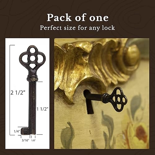 Miniatura 4 de SK11-DAB - Llave de esqueleto de barril hueco de latón antiguo para puertas de gabinete, cajones de aparador, relojes de abuelo, antiguos, antiguos,