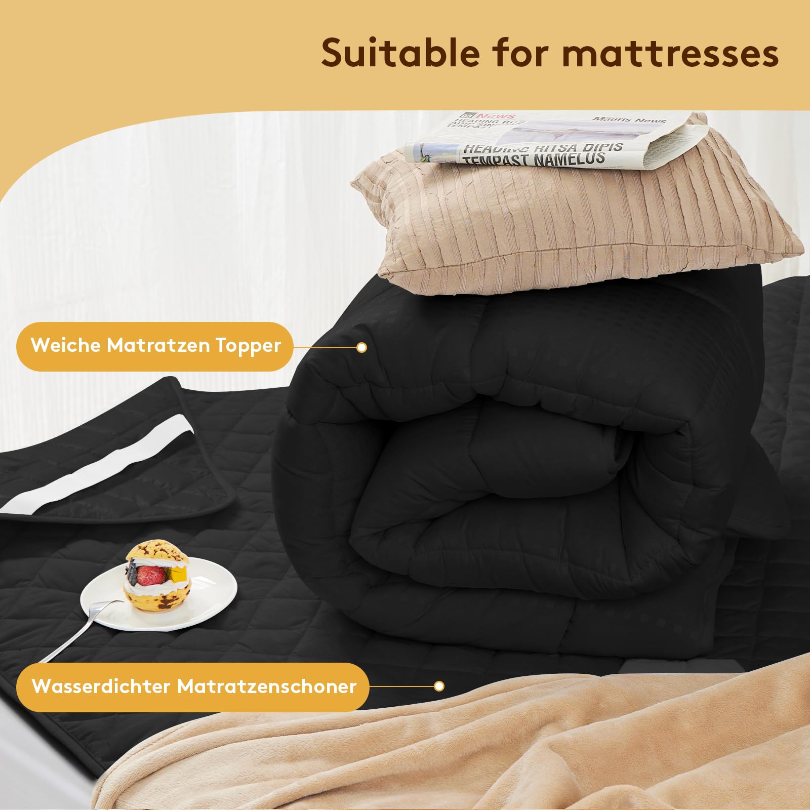 Autsel 3D Topper Matrimoniale 90 x 200cm Extra-Morbido Topper Materasso Trapuntato Antiallergico Coprimaterasso (Grigio Scuro)