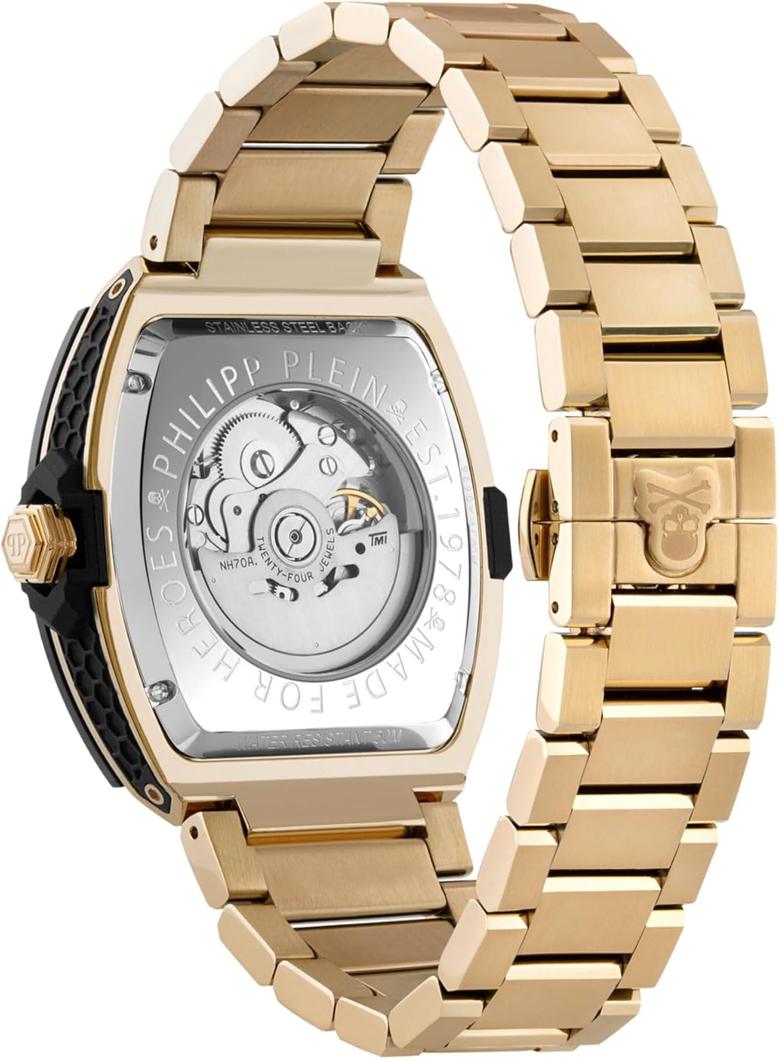 Philipp Plein Collection Luxury Mens Watch Timepieces with a Gold Bracelet and Case Featuring a Black Dial