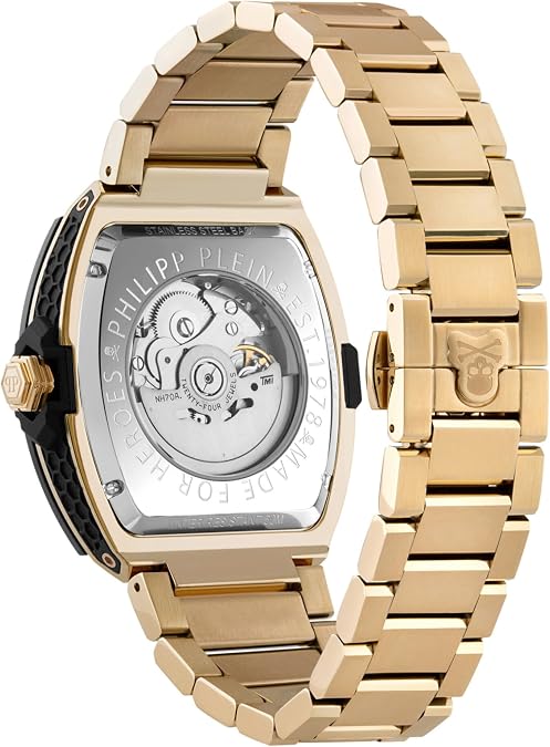 Philipp Plein Collection Luxury Mens Watch Timepieces with a Gold Bracelet and Case Featuring a Black Dial