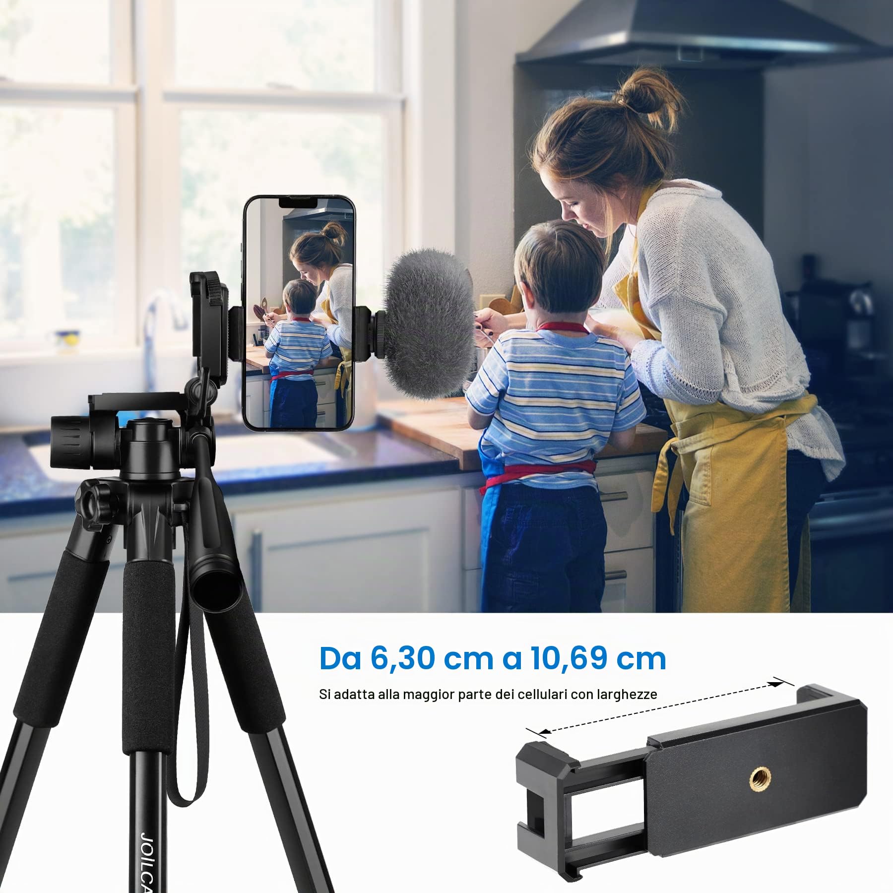 JOILCAN Treppiede Fotocamera 65"/165cm, Treppiedi in Alluminio con Supporto Telefonico & Borsa da Trasporto, Leggero bile Treppiede per Canon/Nikon/Sony/DSLR/Smartphone, Carico Massimo 5,5 kg-Nero