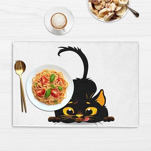 Miniatura 6 de Juego de 4 manteles individuales con diseño de animales de gatos, lavables, impermeables, para fiestas, hogar, comedor, decoración de mesa de 18 x