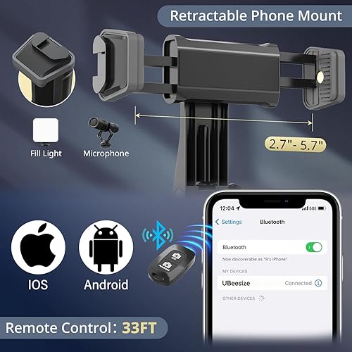 Miniatura 4 de UBeesize Anillo de luz para selfie de 12 pulgadas con trípode extensible de 62 pulgadas y control remoto, luz circular LED con soporte para teléfono