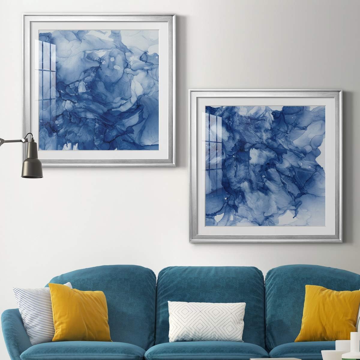 Floral Wall Art, Wall Décor Print, Classic, Geometric, Abstract, Transitional, & Country Chic, With Matte Board, Acrylic Glass, and Hanging Hardware - Beyond the Deep I - Silver Framed 34X34