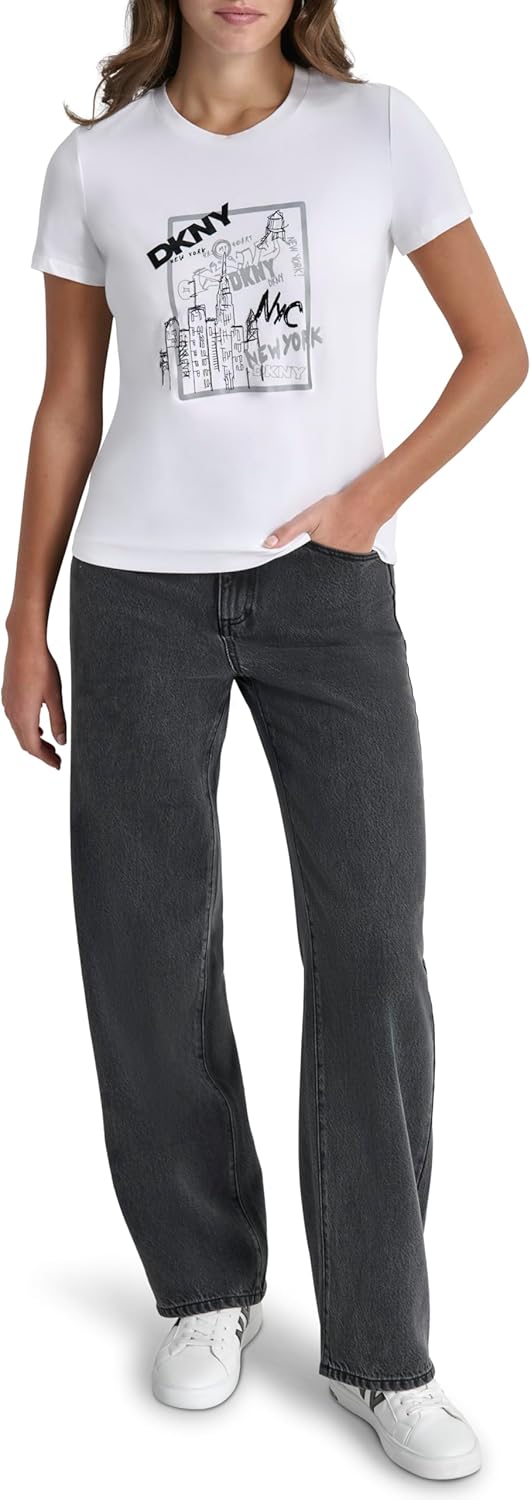 DKNY Womens Logo Short Sleeve Casual T-Shirt - Image 2