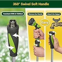 Vista 5 de Manguera de jardín de 100 pies con asa giratoria, flexible, resistente, sin torceduras, manguera metálica ligera para exteriores, jardín, acero