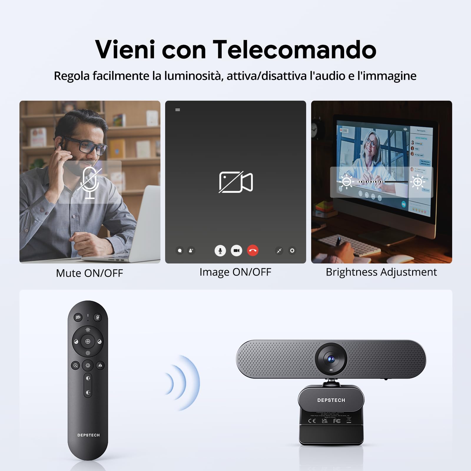 DEPSTECH DW50 Pro Webcam 4K, Zoom Ottico 3X Webcam PC con Doppio Microfono e Telecomando, Microfoni con Cancellazione del Rumore, Auto-Focus, Telecamera PC per Riunioni, Conferenze, Live