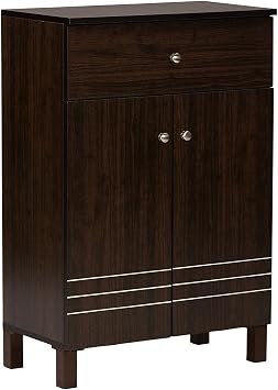 Wholesale Interiors Baxton Studio Felda Dark Brown Modern Shoe Cabinet with 2 Doors and Drawer