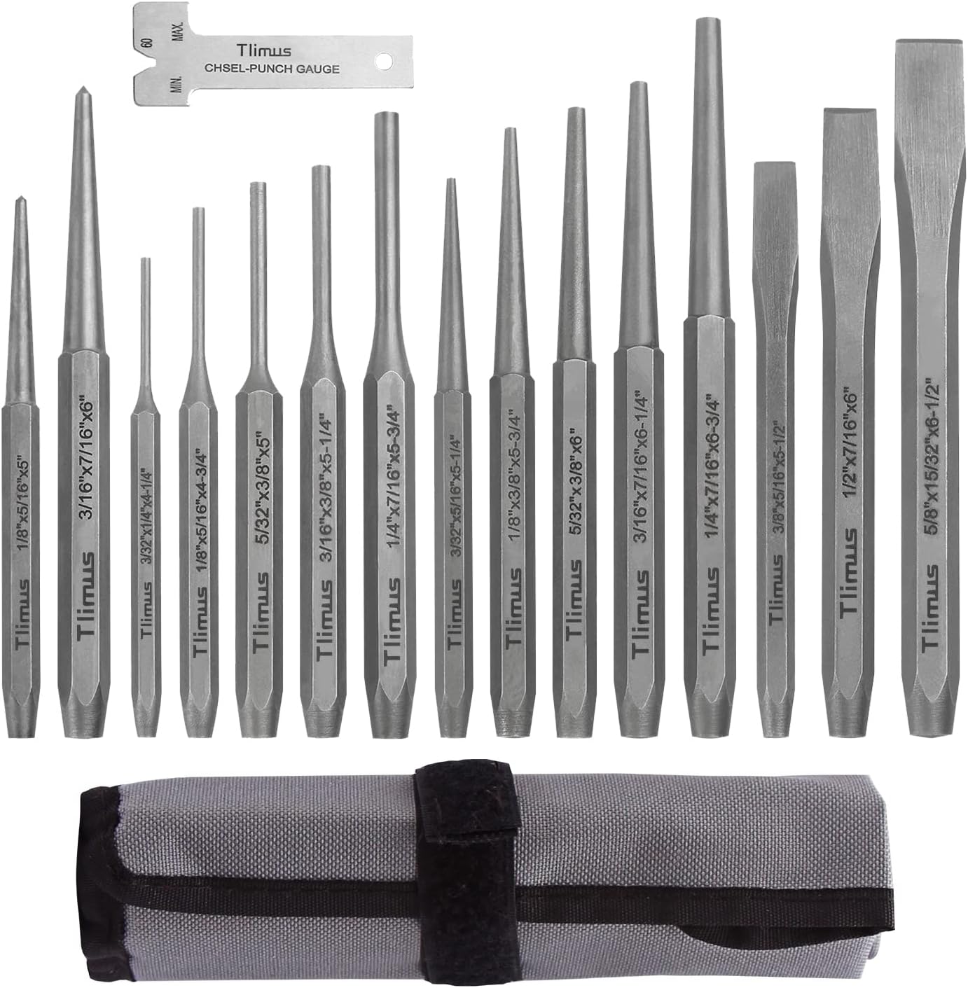 TLIMUS 16 Pieces Punch and Chisel Set, Including Taper Punch, Cold