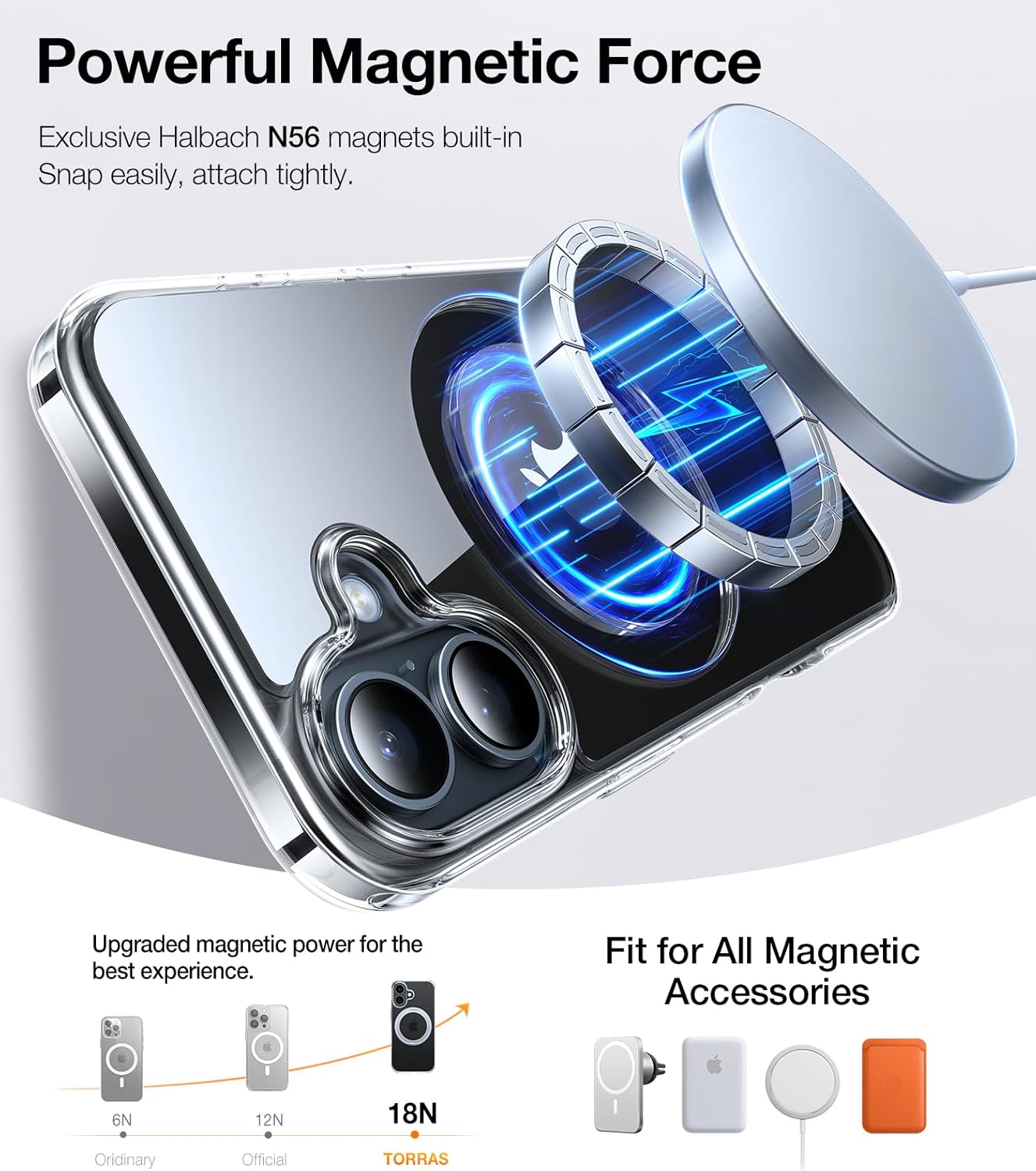 TORRAS 360° Magnetic Stand for iPhone 16 Case, [Compatible with MagSafe] [Rotatable Flexible Kickstand], 16ft Mil-Grade Shockproof Protection Versatile Ring Holder, Anti-Yellow & Crystal Clear 6.1"