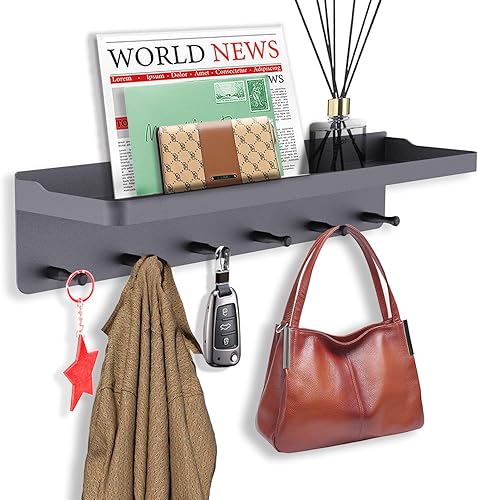 Soporte para llaves decorativo de pared, organizador de correo con estante, colgador de llaves con 6 ganchos para bolsas, abrigos, paraguas, llaves